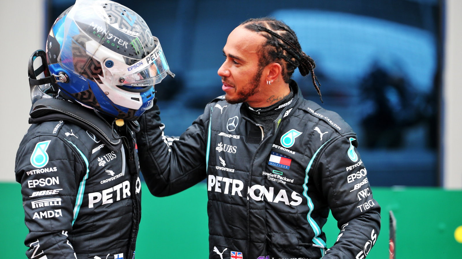 Race winner Lewis Hamilton (GBR) Mercedes AMG F1 celebrates winning his seventh World Championship in parc ferme with team mate Valtteri Bottas (FIN) Mercedes AMG F1.