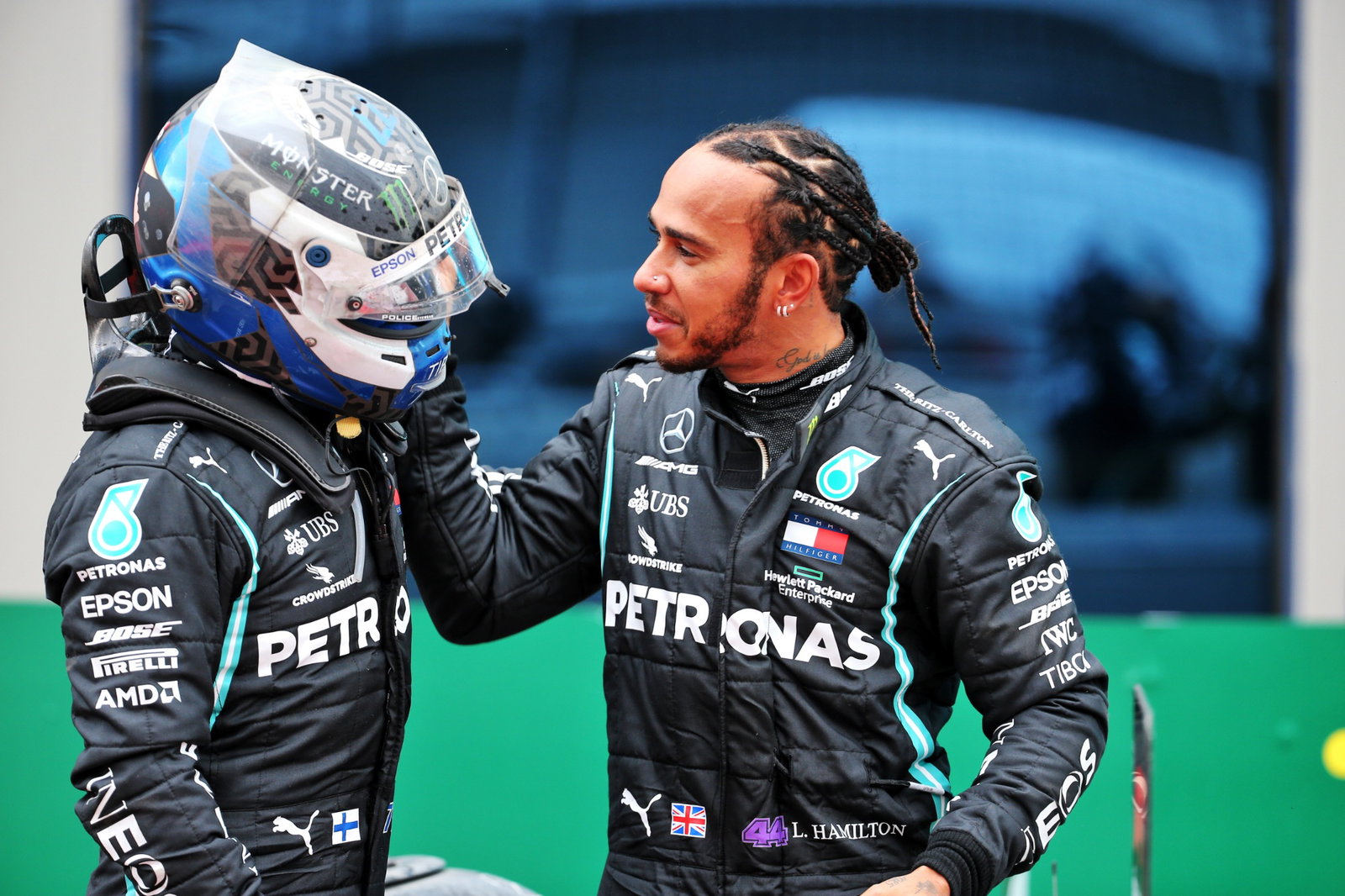 Race winner Lewis Hamilton (GBR) Mercedes AMG F1 celebrates winning his seventh World Championship in parc ferme with team mate Valtteri Bottas (FIN) Mercedes AMG F1.