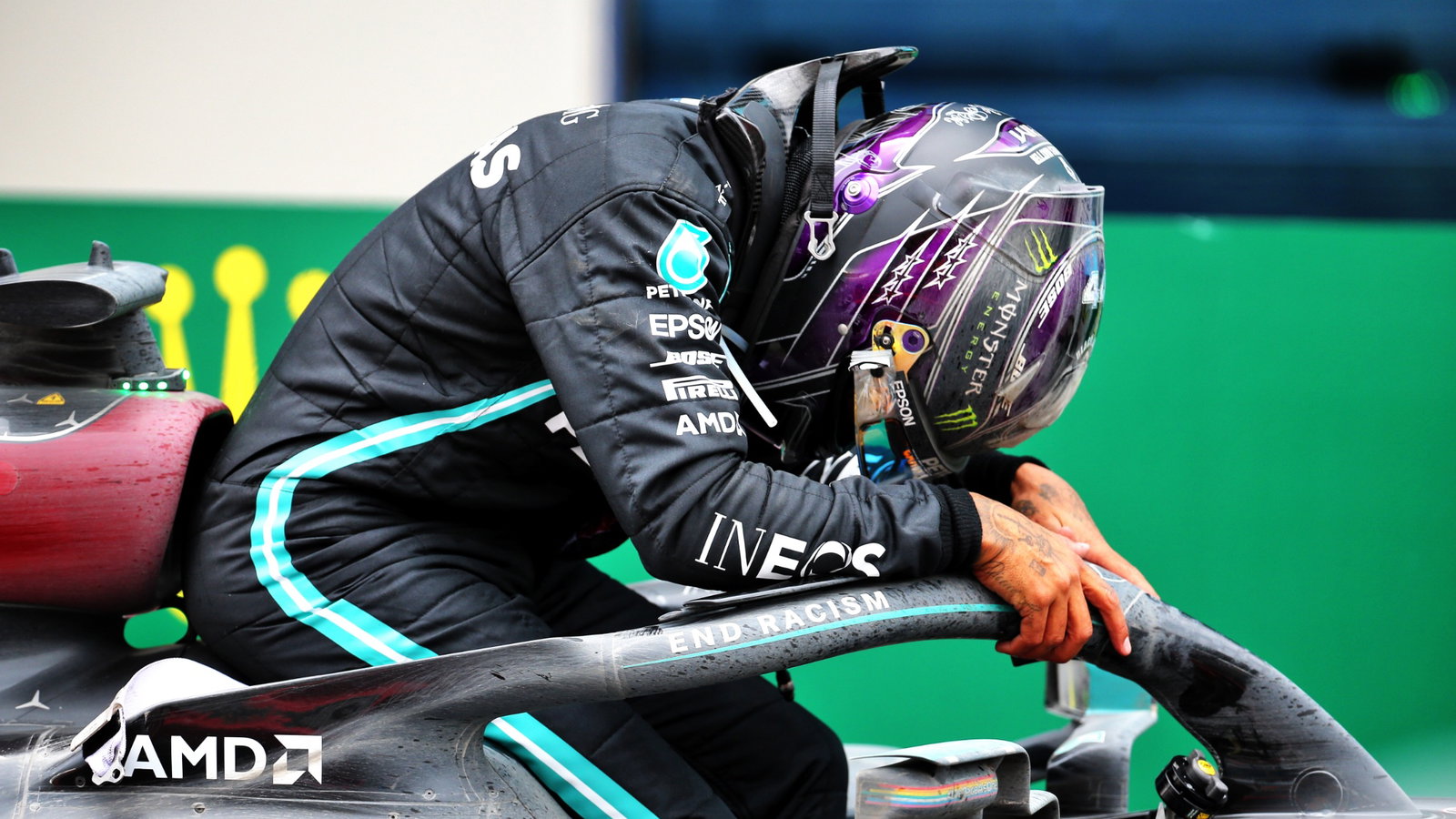 Race winner Lewis Hamilto