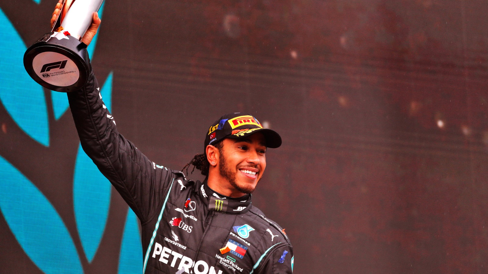 Race winner and World Champion Lewis Hamilton (GBR) Mercedes AMG F1 celebrates on the podium.