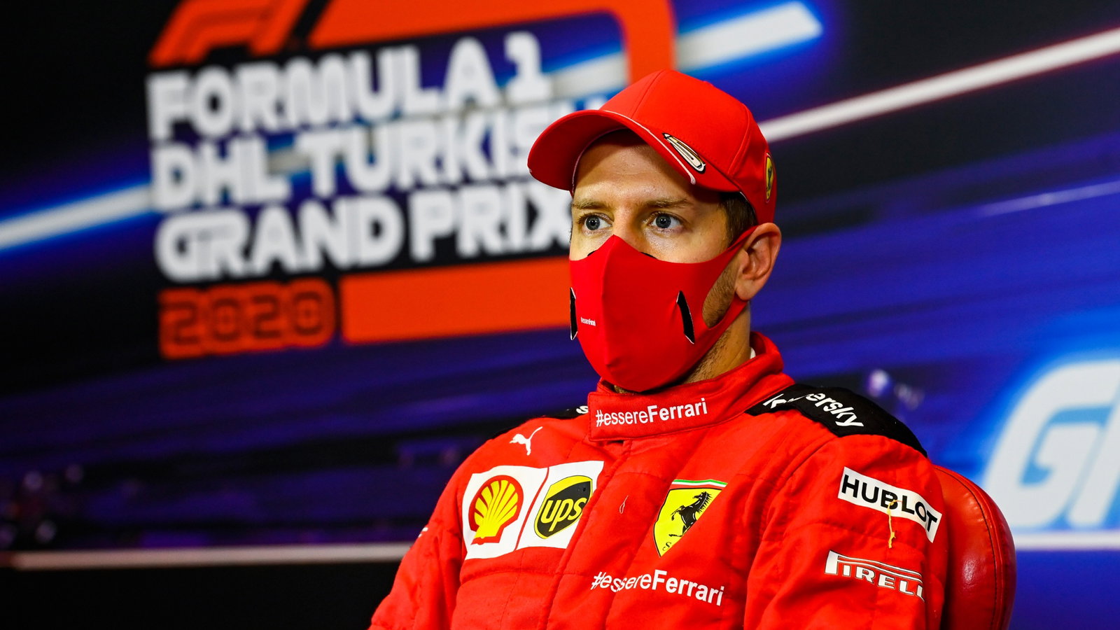 Sebastian Vettel (GER) Ferrari in the post race FIA Press Conference.