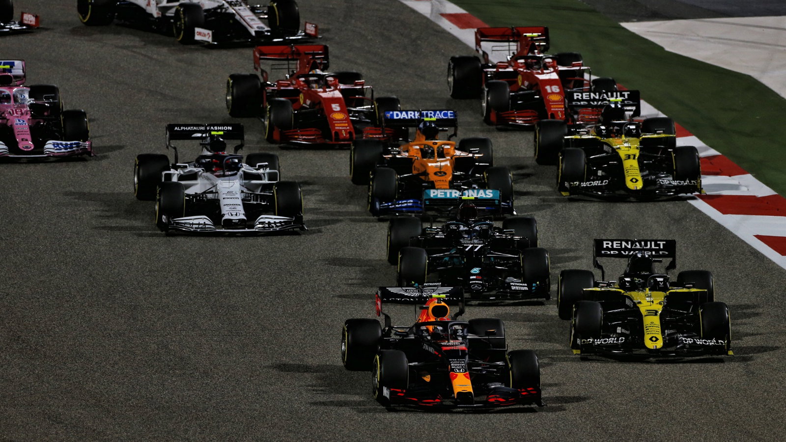 Alexander Albon (THA) Red Bull Racing RB16 at the start of the race.