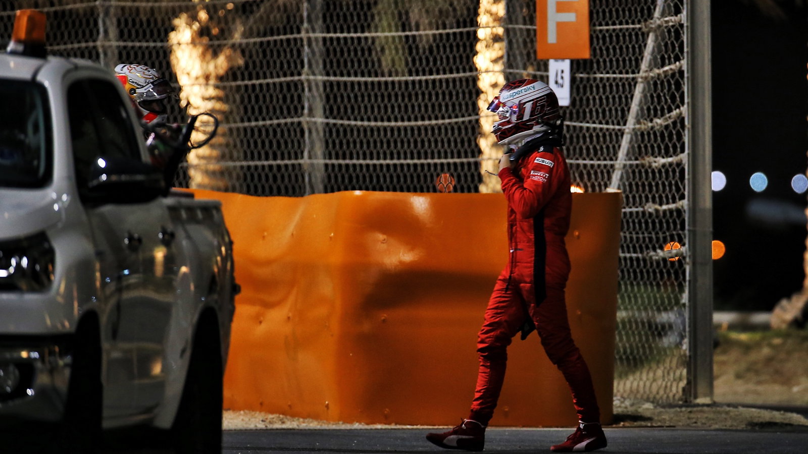 Charles Leclerc (MON) Ferrari and Max Verstappen (NLD) Red Bull Racing retired from the race.