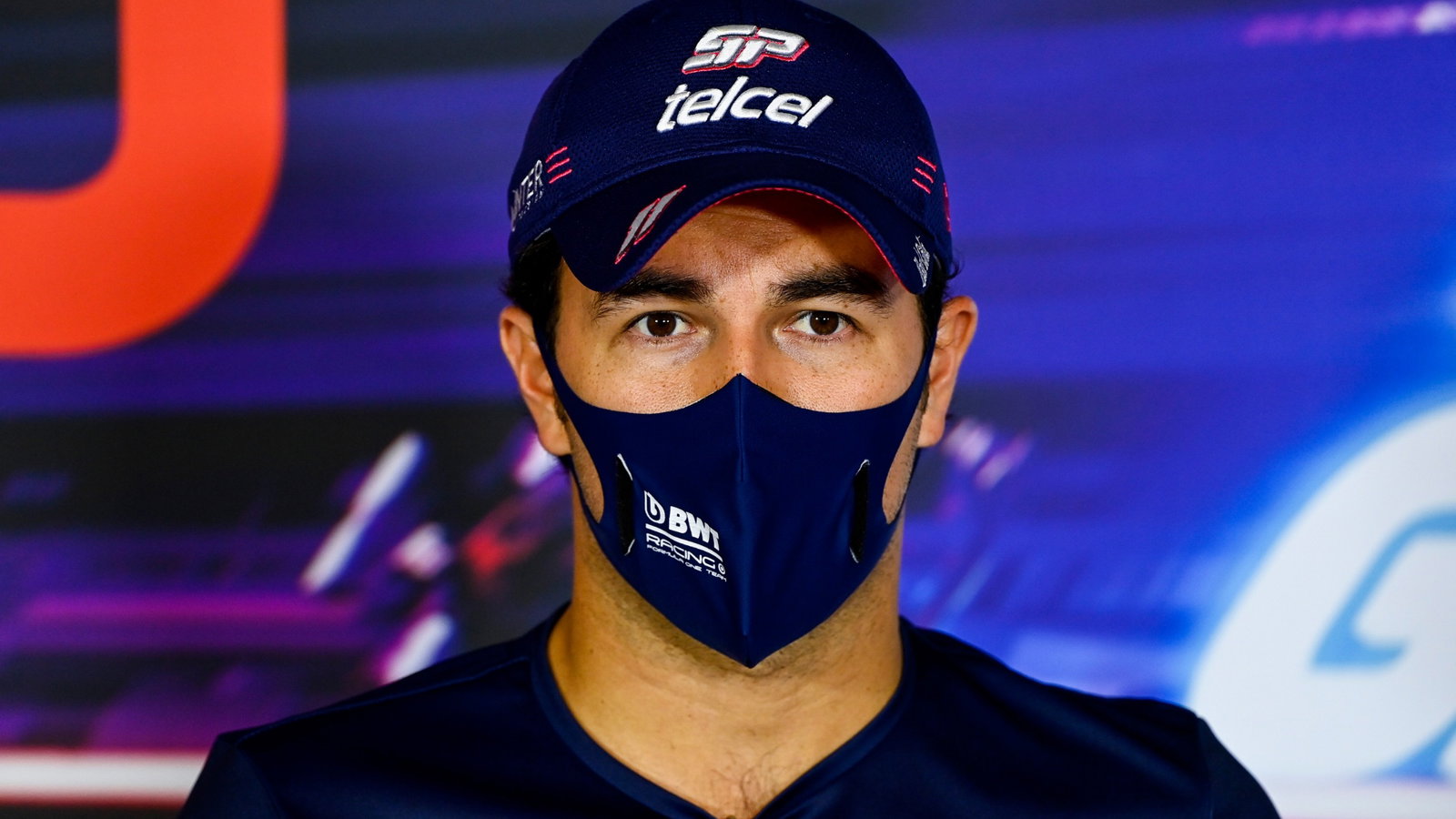 Sergio Perez (MEX) Racing Point F1 Team in the FIA Press Conference.