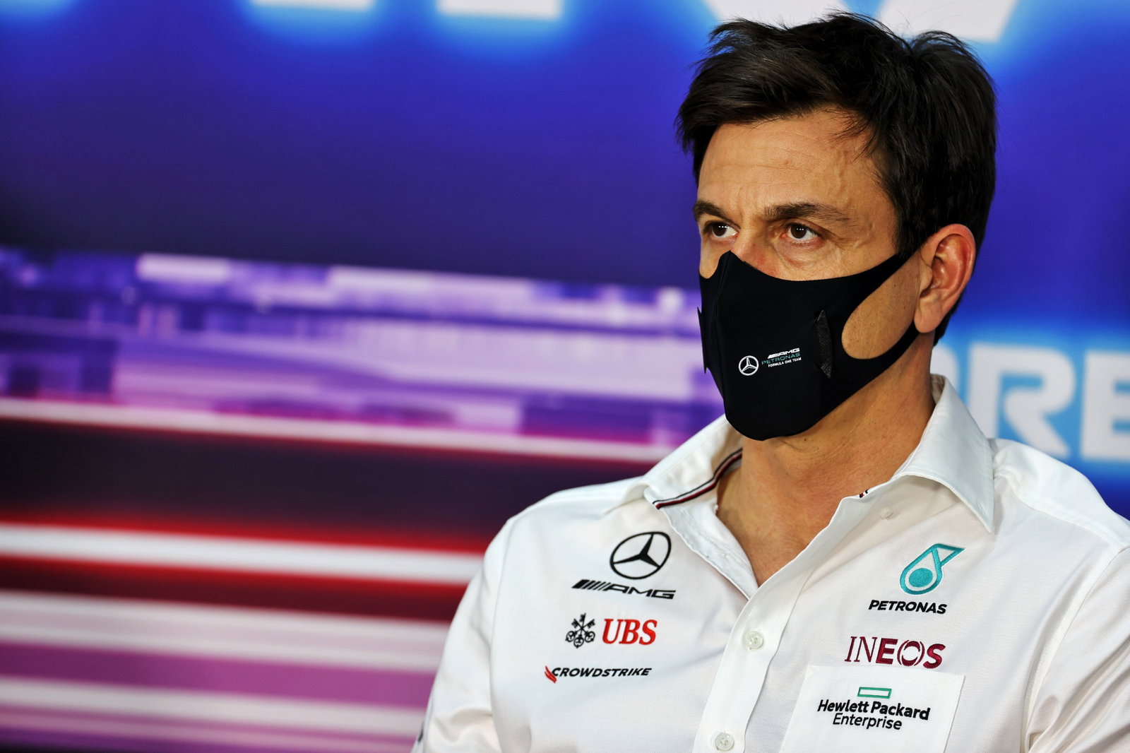 Toto Wolff (GER) Mercedes AMG F1 Shareholder and Executive Director in the FIA Press Conference.