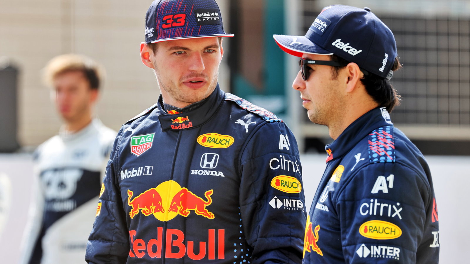 (L to R): Max Verstappen (NLD) Red Bull Racing and Sergio Perez (MEX) Red Bull Racing.