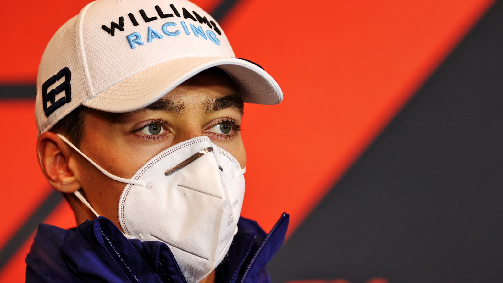 George Russell (GBR) Williams Racing in the FIA Press Conference.