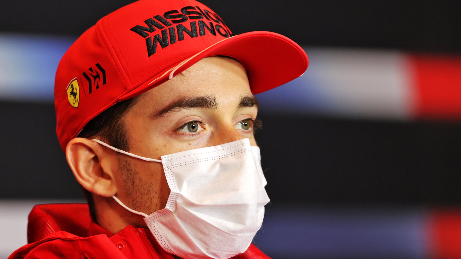 Charles Leclerc (MON) Ferrari in the FIA Press Conference.
