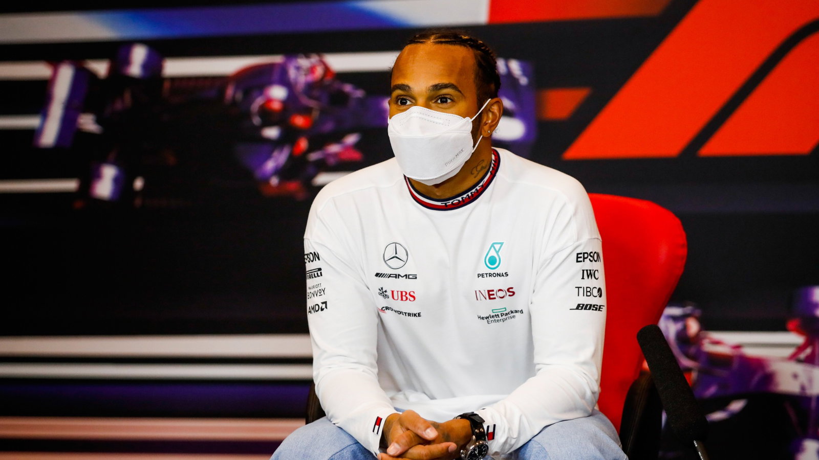 Lewis Hamilton (GBR) Mercedes AMG F1 in the post race FIA Press Conference.