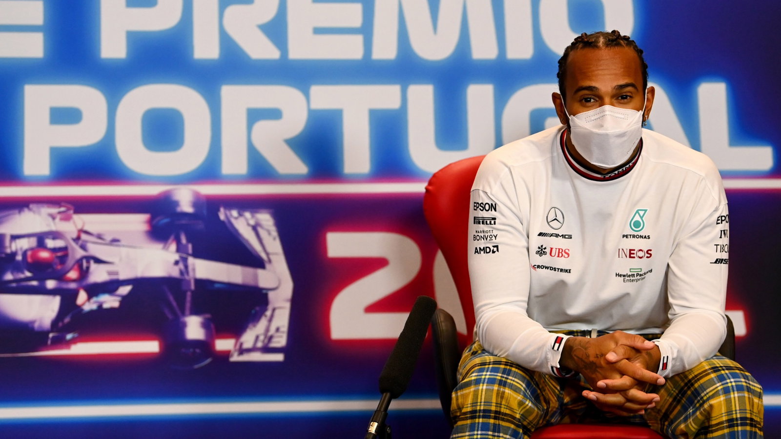 Lewis Hamilton (GBR) Mercedes AMG F1 in the FIA Press Conference.