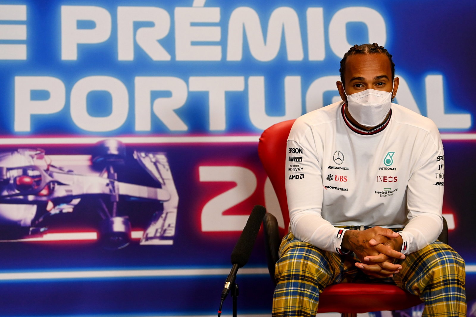 Lewis Hamilton (GBR) Mercedes AMG F1 in the FIA Press Conference.