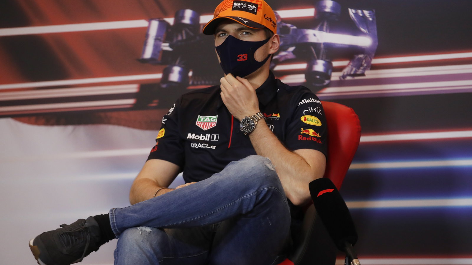 Max Verstappen (NLD) Red Bull Racing in the FIA Press Conference.