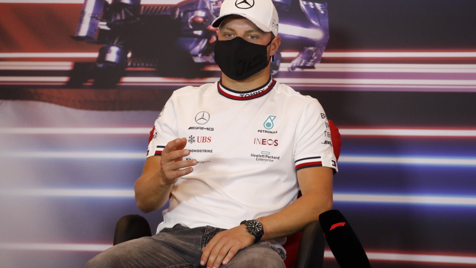 Valtteri Bottas (FIN) Mercedes AMG F1 in the FIA Press Conference.