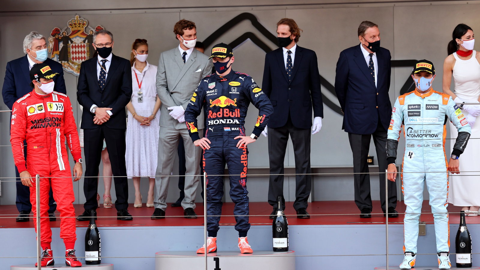 The podium (L to R): Max Verstappen (NLD) Red Bull Racing, second; Lewis Hamilton (GBR) Mercedes AMG F1, race winner; Valtteri Bottas (FIN) Mercedes AMG F1, third.