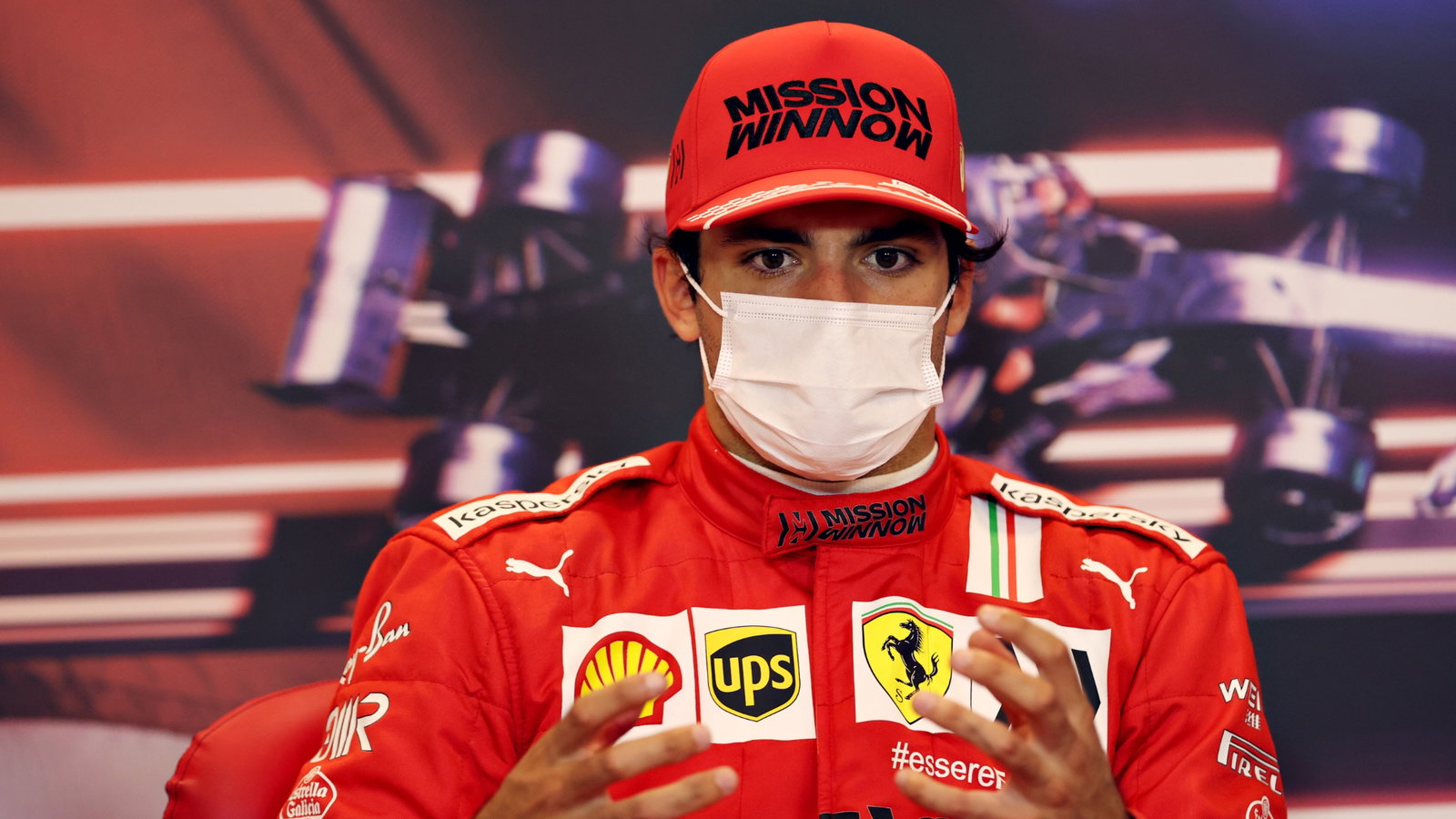 Carlos Sainz Jr (ESP) Ferrari in the post race FIA Press Conference.