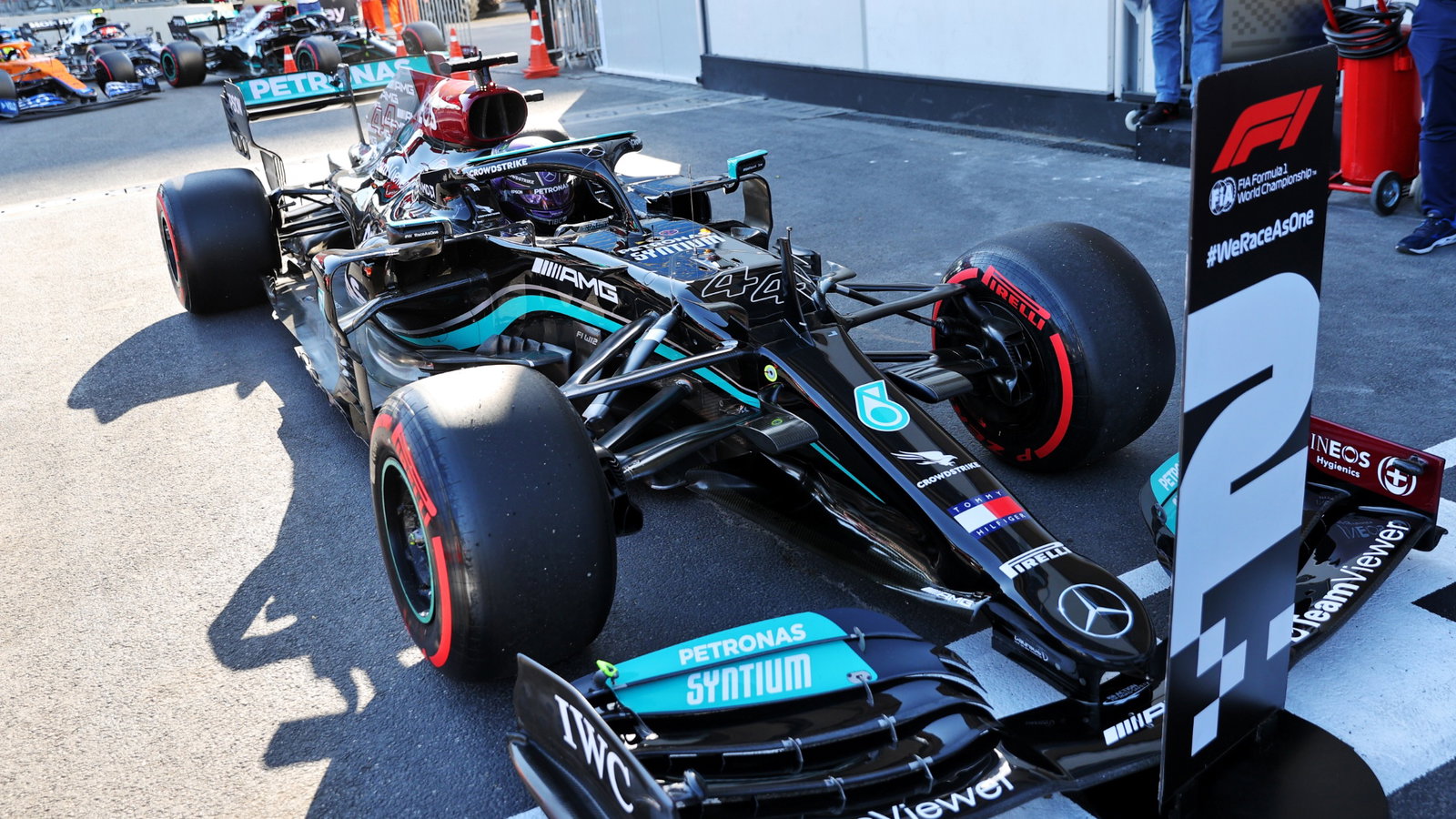 Lewis Hamilton (GBR) Mercedes AMG F1 W12 in qualifying parc ferme.