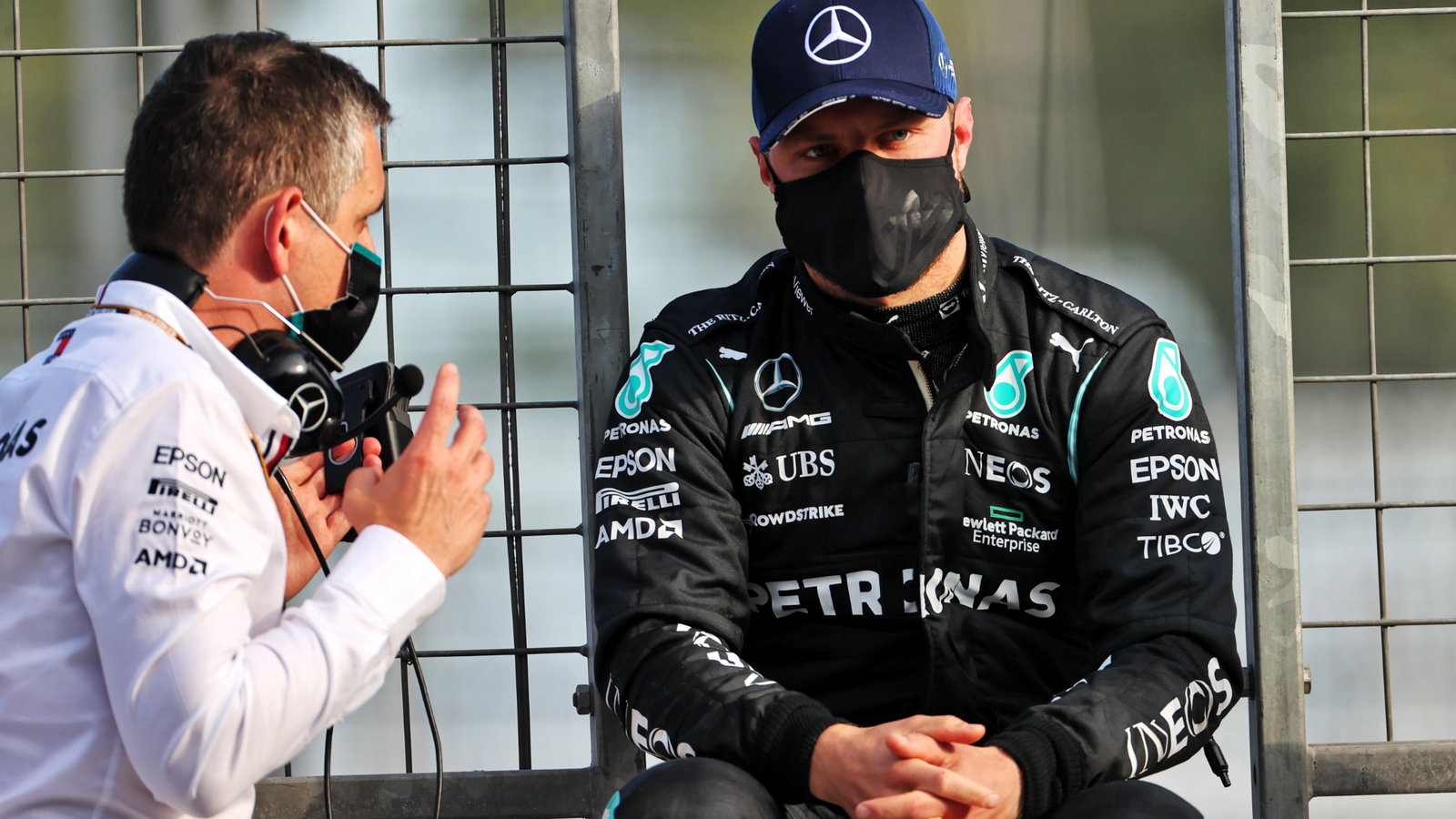 Valtteri Bottas (FIN) Mercedes AMG F1 in the pits while the race is stopped.