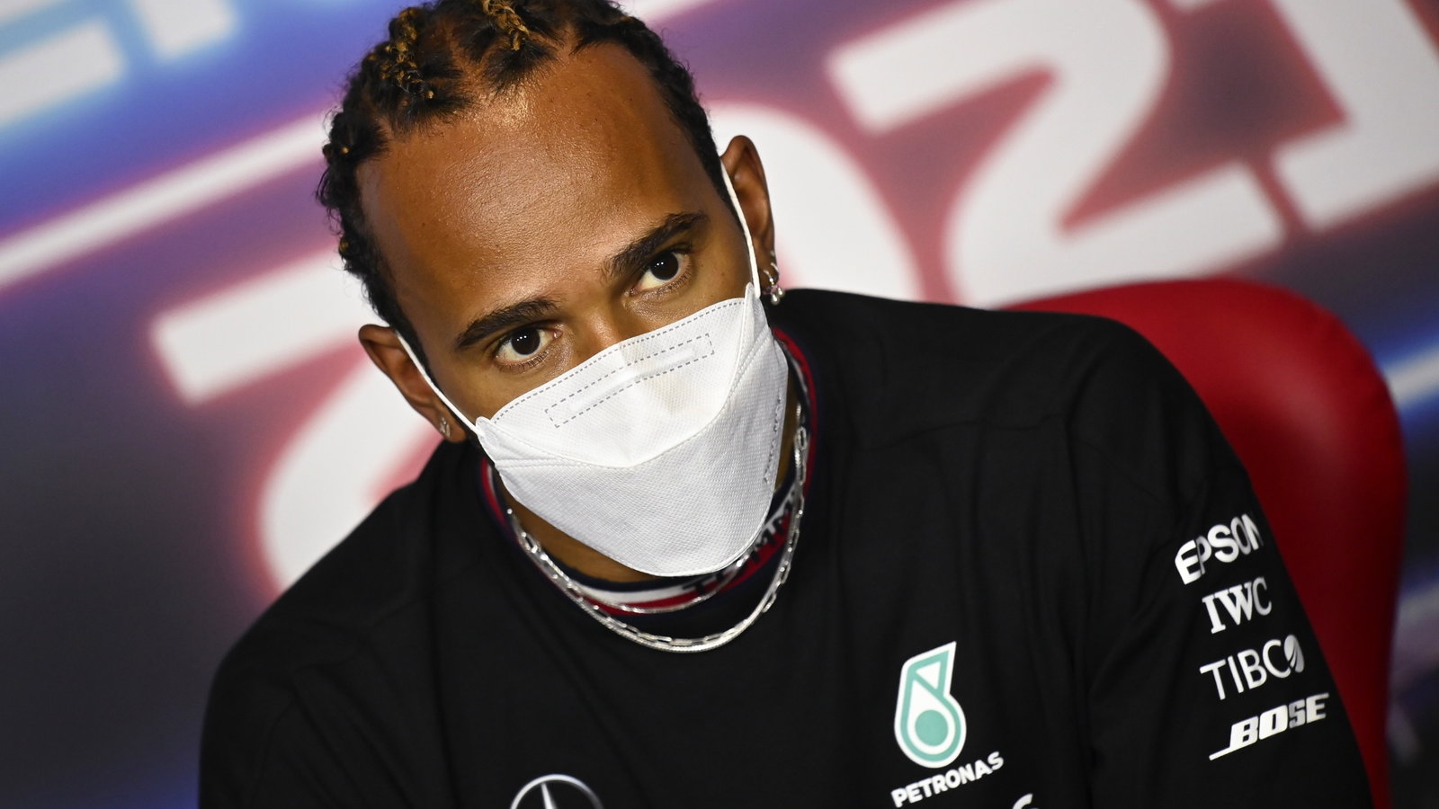 Lewis Hamilton (GBR) Mercedes AMG F1 in the FIA Press Conference.