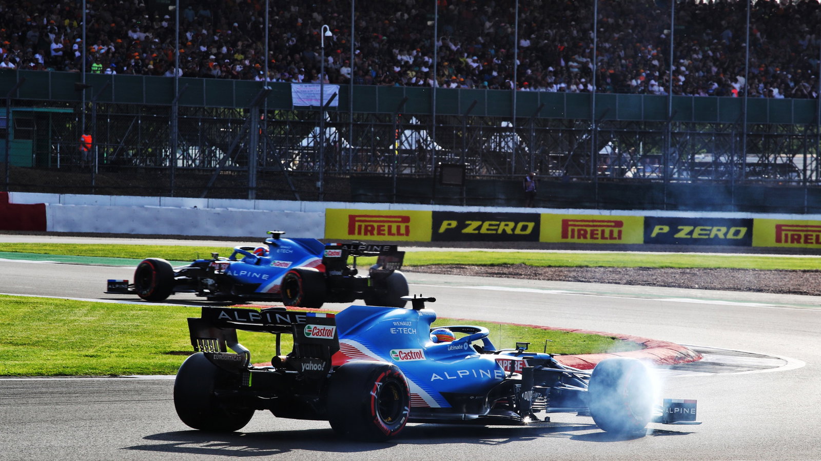 Fernando Alonso (ESP) Alpine F1 Team A521 follows team mate Esteban Ocon (FRA) Alpine F1 Team A521.