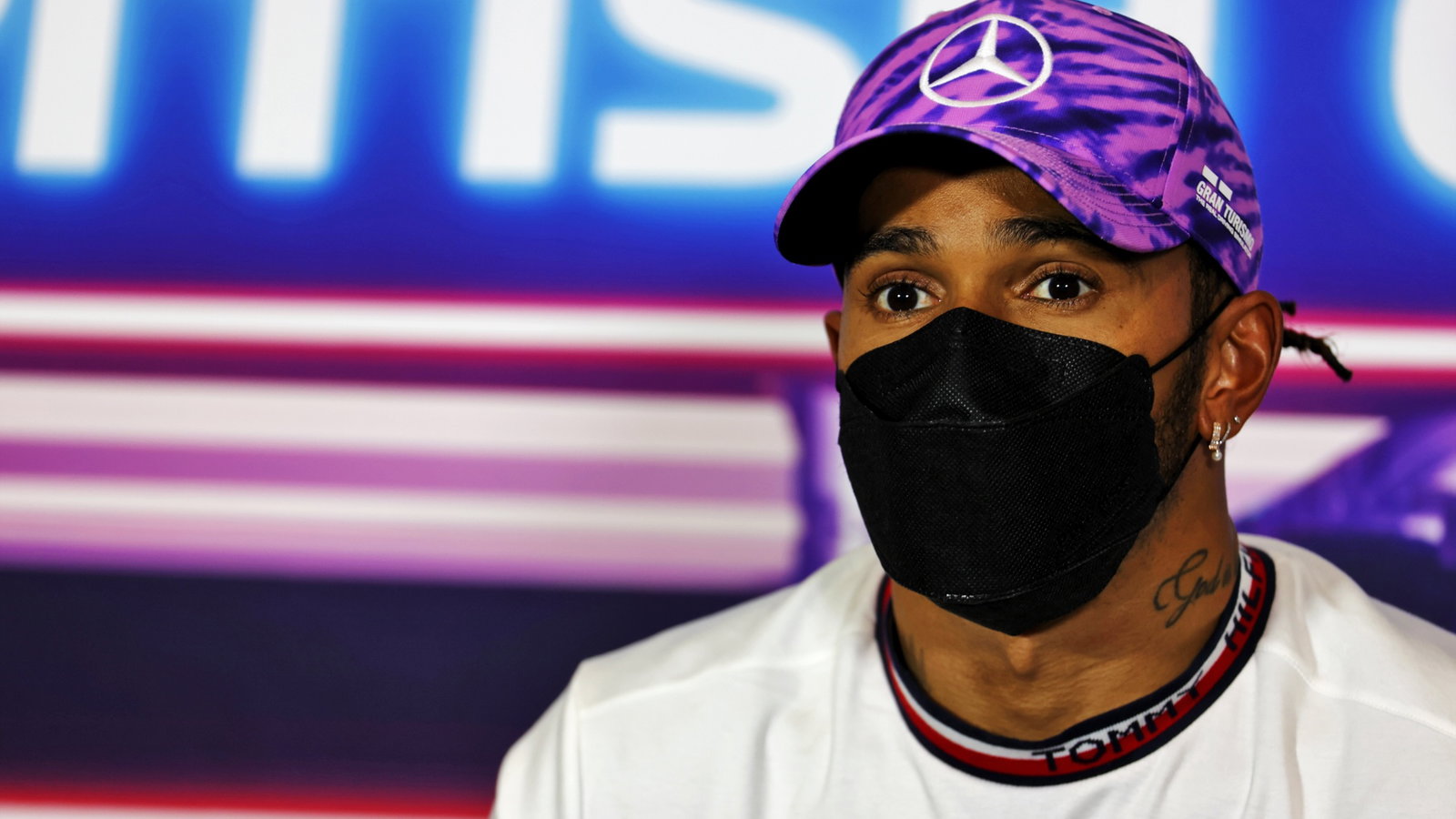 Lewis Hamilton (GBR) Mercedes AMG F1 in the post race FIA Press Conference.
