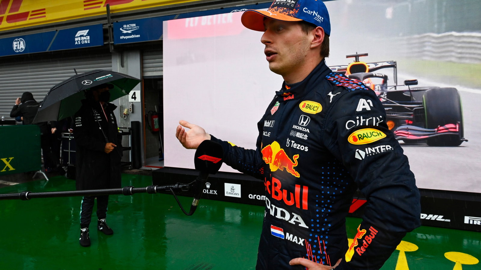 Pole sitter Max Verstappen (NLD) Red Bull Racing in qualifying parc ferme.