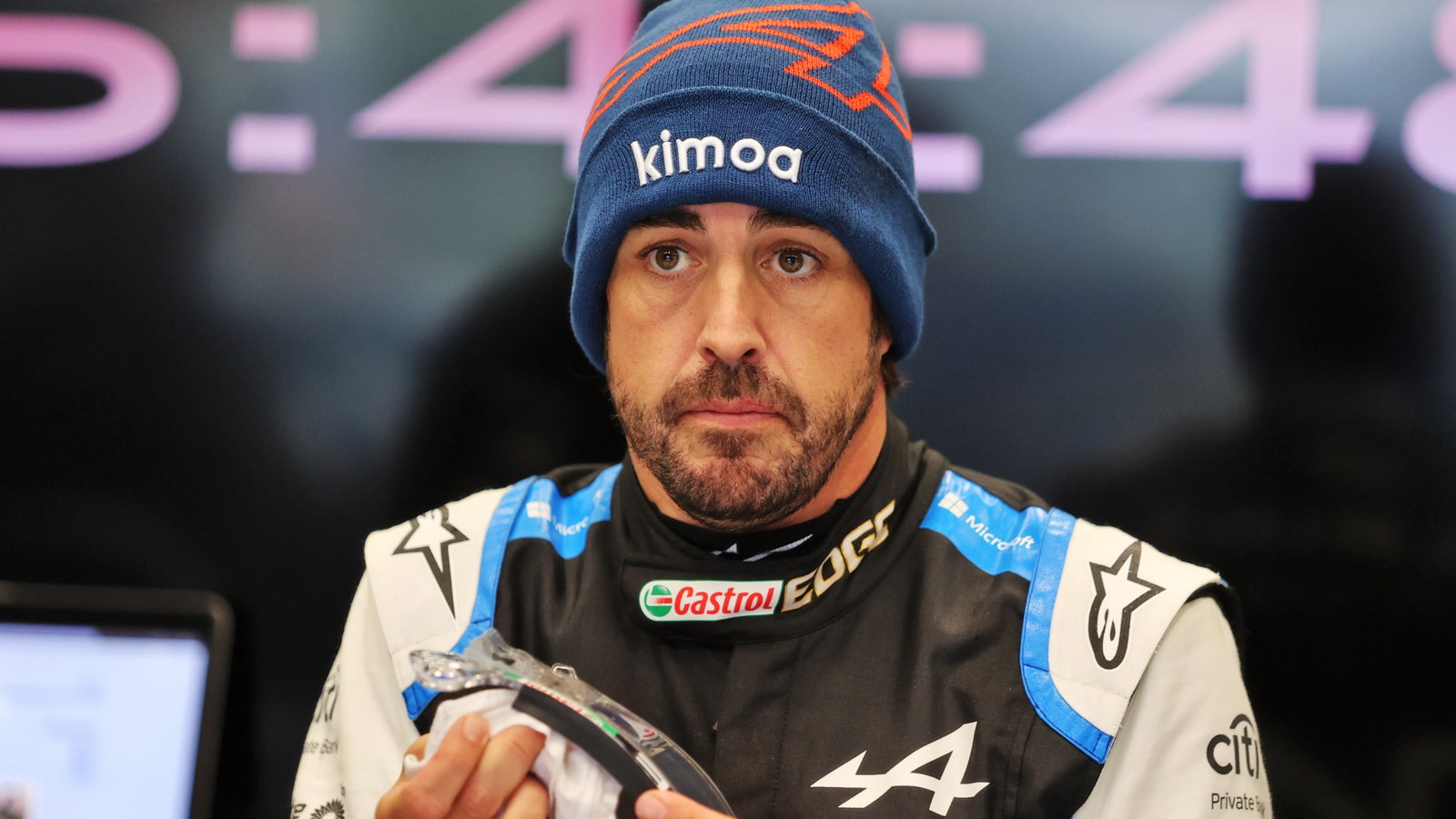Fernando Alonso (ESP) Alpine F1 Team in the pits as the race is suspended.