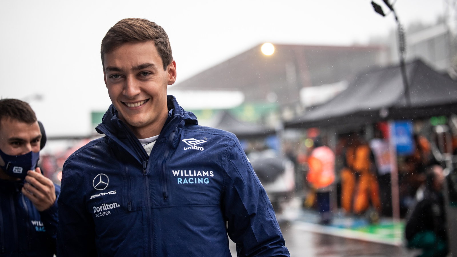 George Russell (GBR) Williams Racing in the pits while the race is stopped.