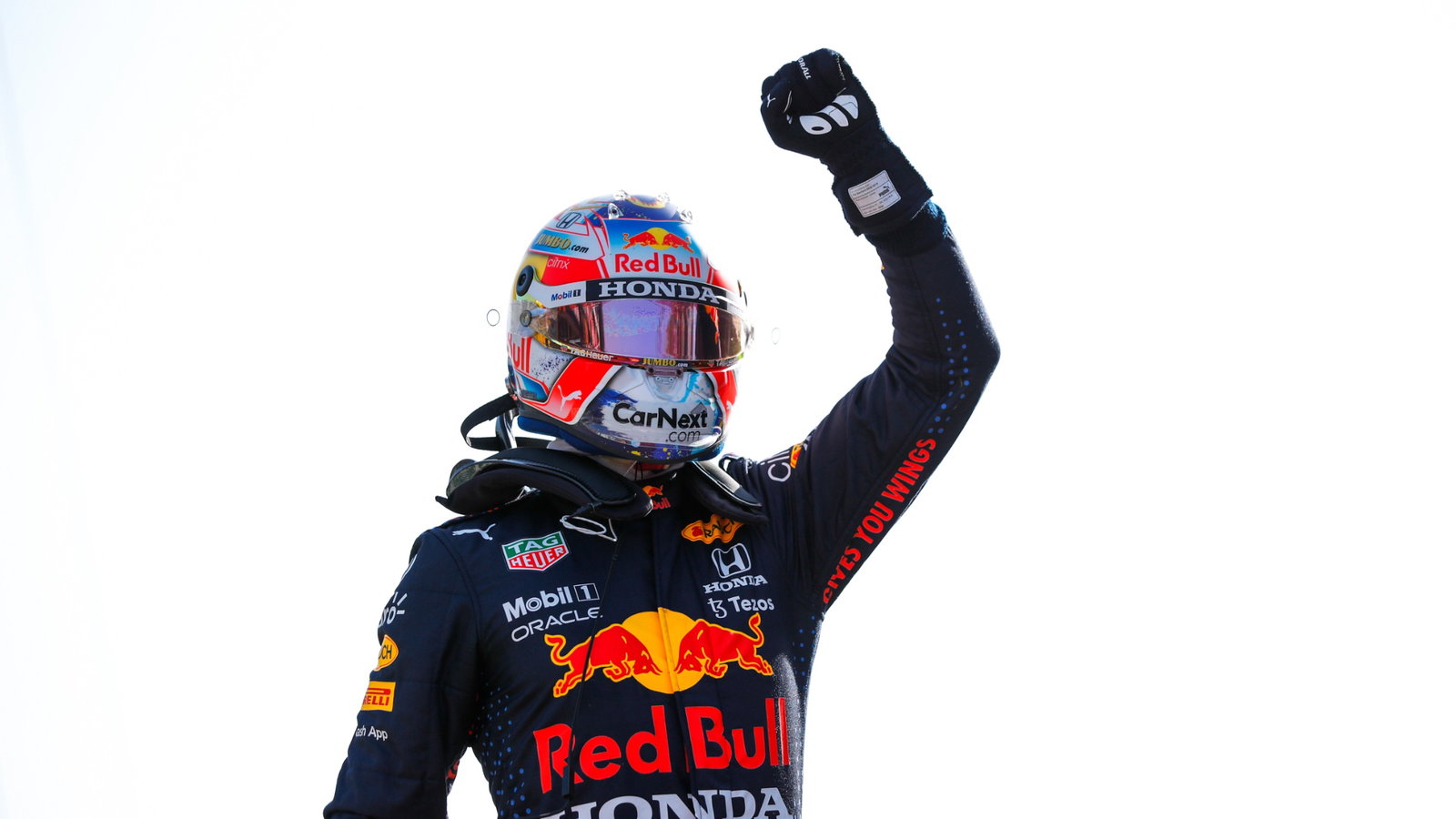 Max Verstappen (NLD) Red Bull Racing celebrates his pole position in qualifying parc ferme.
