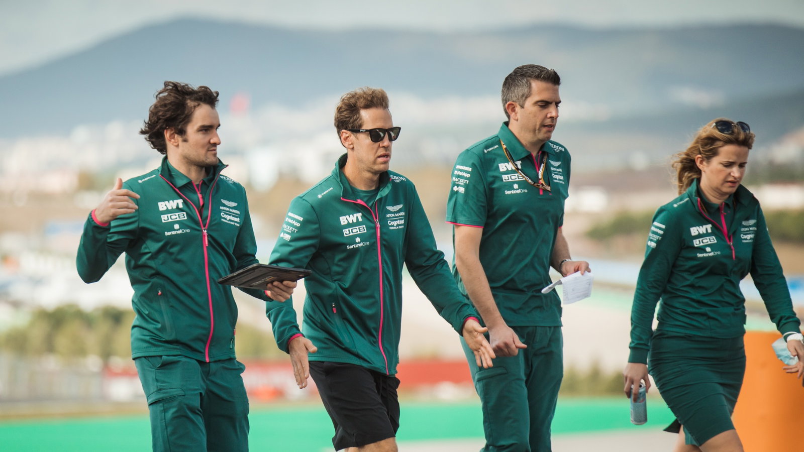 Sebastian Vettel (GER) Aston Martin F1 Team walks the circuit with the team.