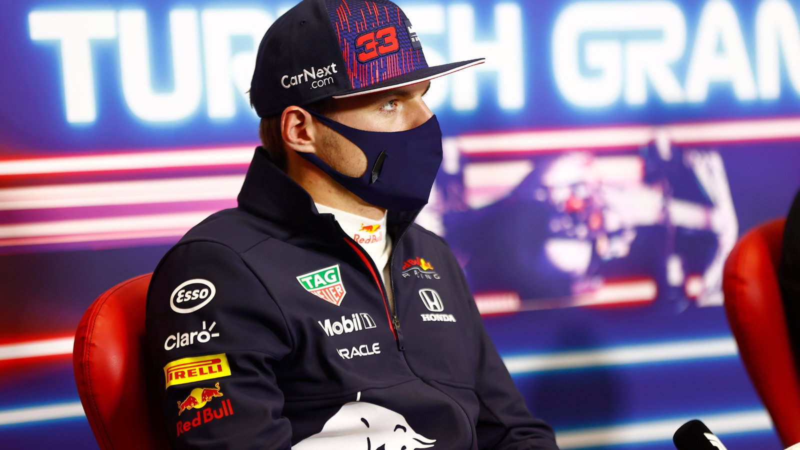 Max Verstappen (NLD) Red Bull Racing in the post race FIA Press Conference.