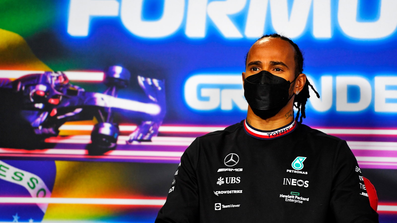 Lewis Hamilton (GBR) Mercedes AMG F1 in the FIA Press Conference.