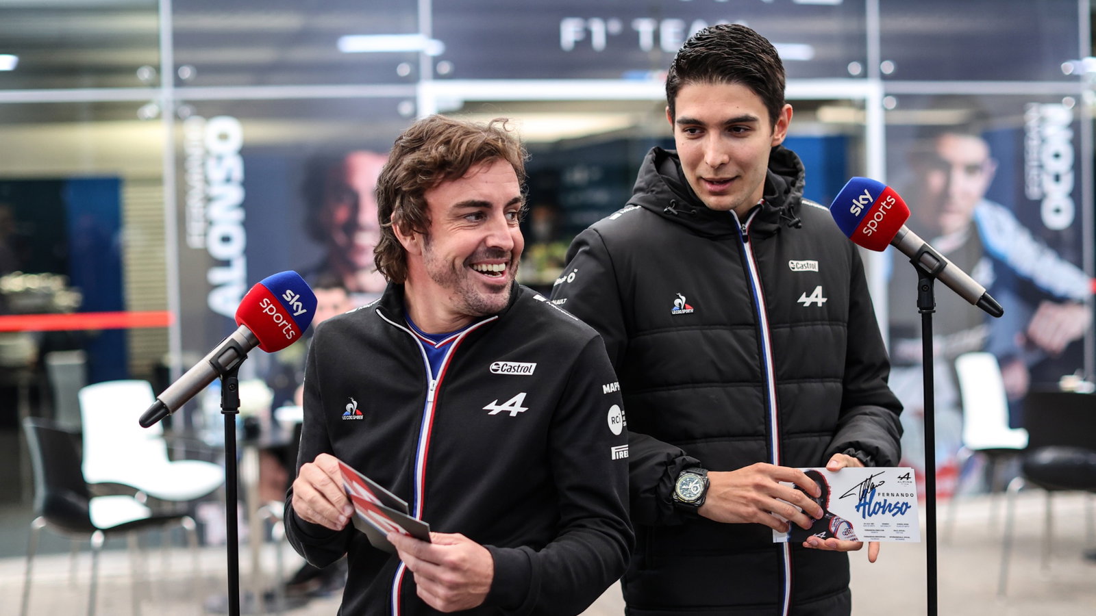 (L to R): Fernando Alonso (ESP) Alpine F1 Team with team mate Esteban Ocon (FRA) Alpine F1 Team.