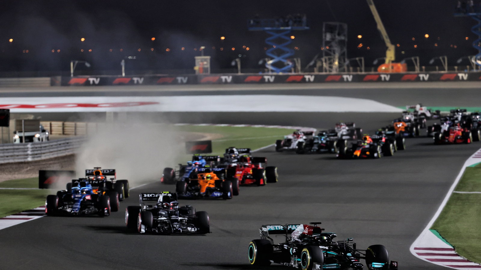 Lewis Hamilton (GBR) Mercedes AMG F1 W12 leads at the start of the race.