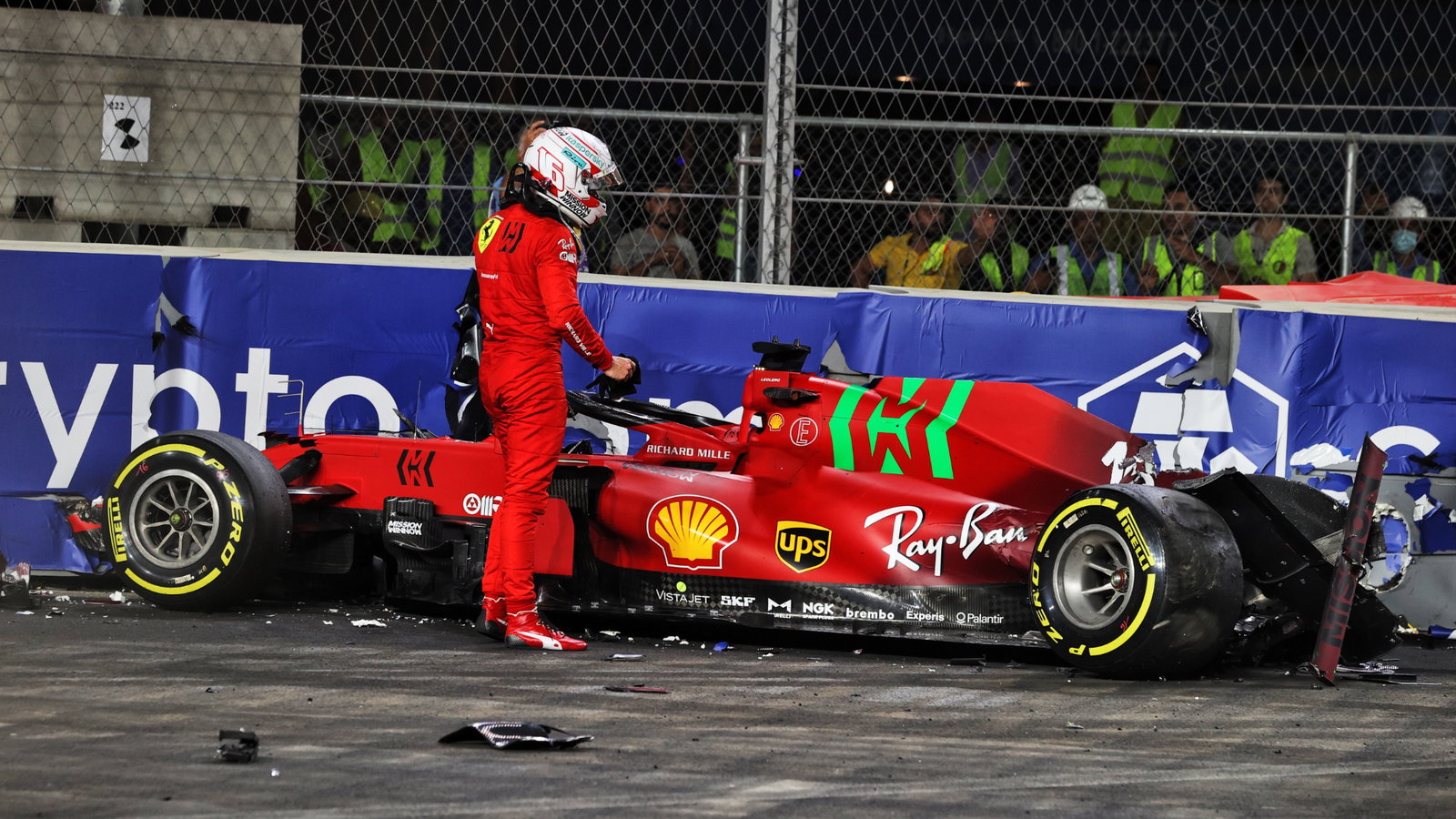 Charles Leclerc (MON) Ferrari SF-21 after he crashed in the second practice session.