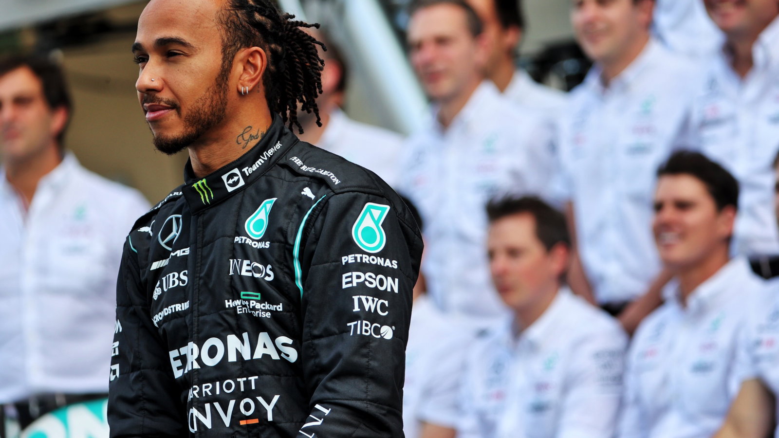 Lewis Hamilton (GBR) Mercedes AMG F1 at a team photograph.