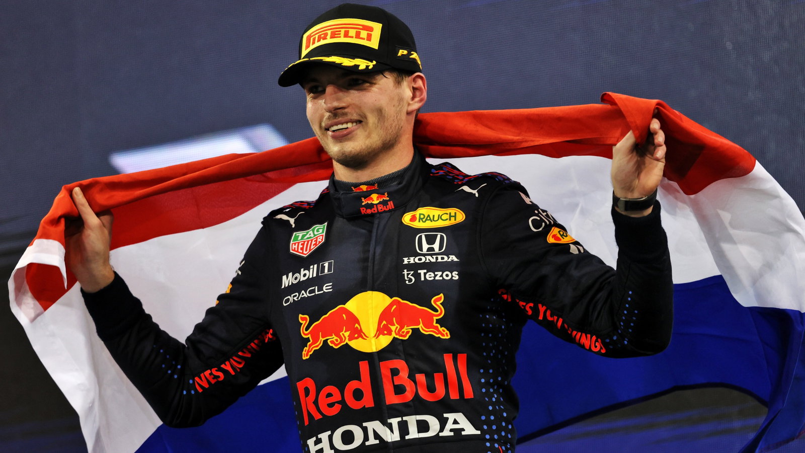 Race winner and World Champion Max Verstappen (NLD) Red Bull Racing celebrates on the podium.