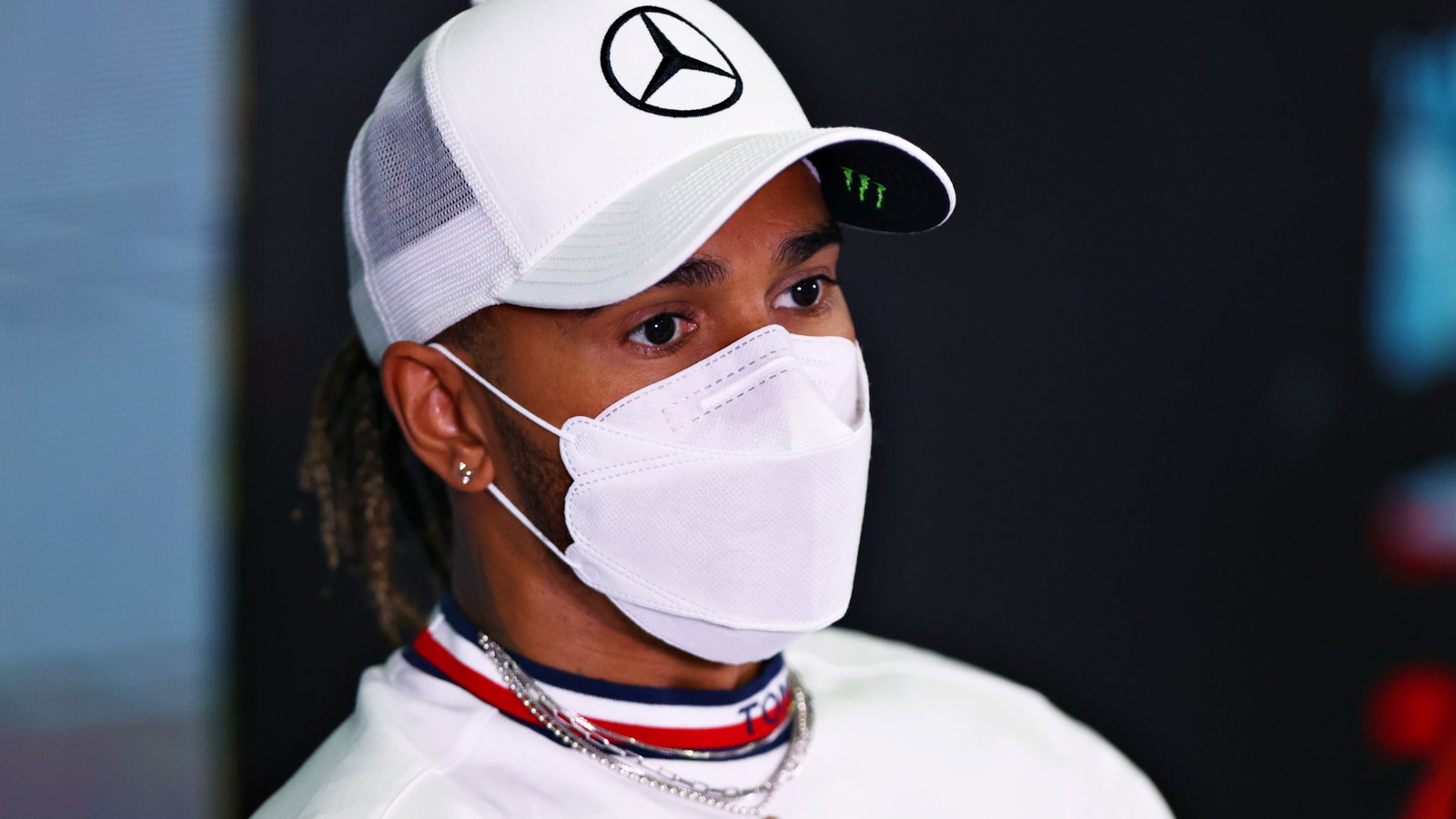Lewis Hamilton (GBR) Mercedes AMG F1 in the FIA Press Conference.