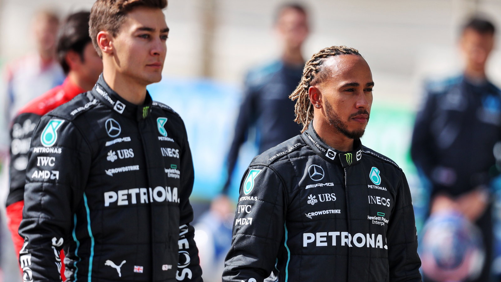 Lewis Hamilton (GBR) Mercedes AMG F1 and George Russell (GBR) Mercedes AMG F1.