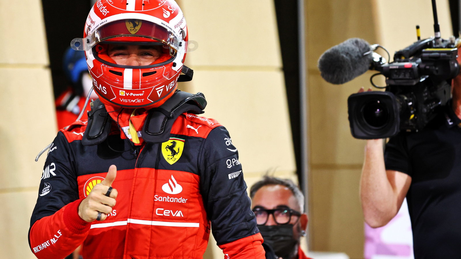 Charles Leclerc (MON) Ferrari celebrates his pole position in qualifying parc ferme.