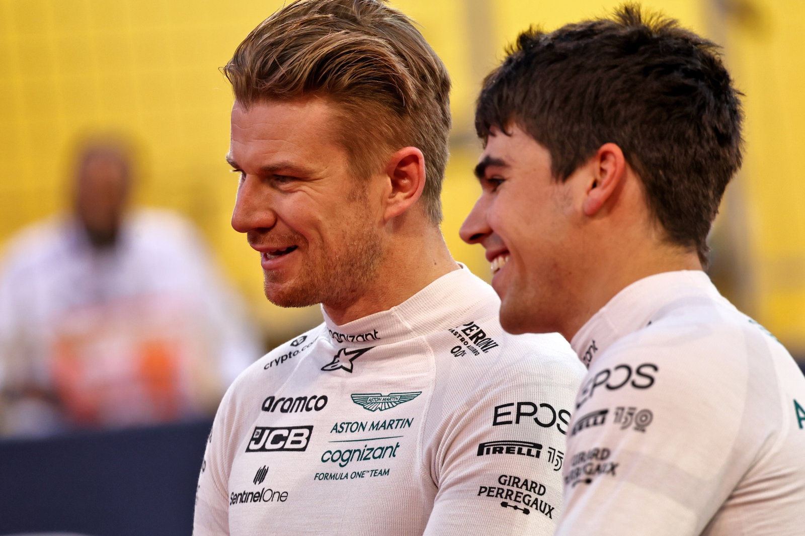 Nico Hulkenberg (GER) Aston Martin F1 Team Reserve Driver with team mate Lance Stroll (CDN) Aston Martin F1 Team on the grid.