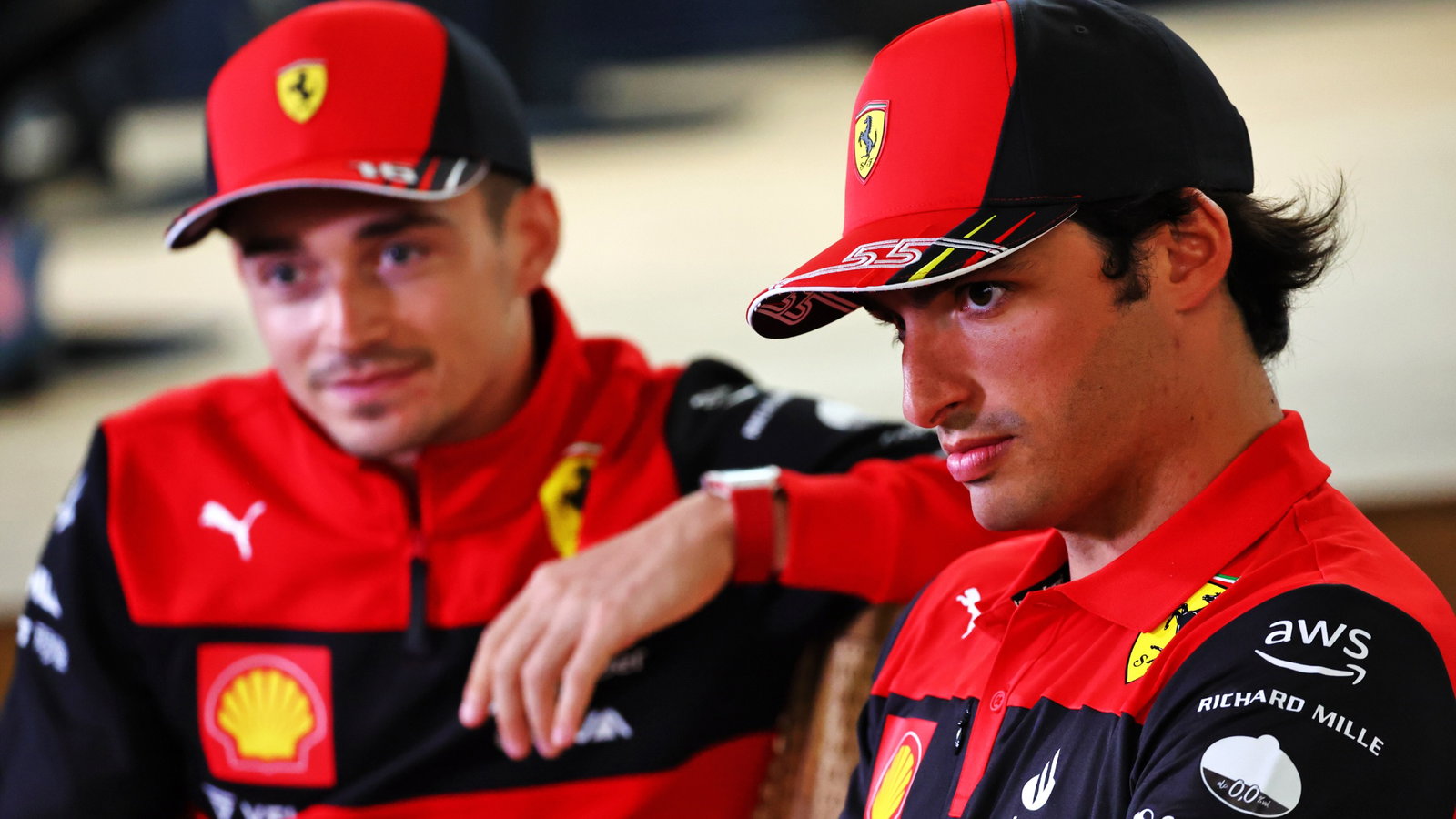 Carlos Sainz Jr (ESP) Ferrari with team mate Charles Leclerc (MON) Ferrari.