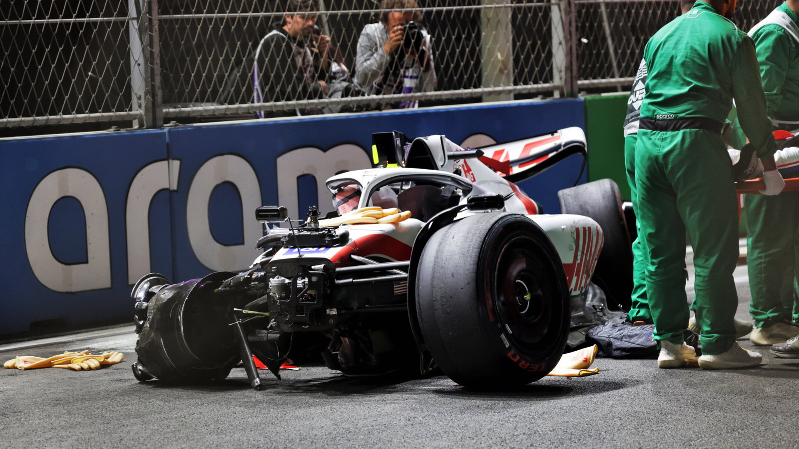 Mick Schumacher (GER) is extracted from his Haas VF-22 after he crashed during qualifying.