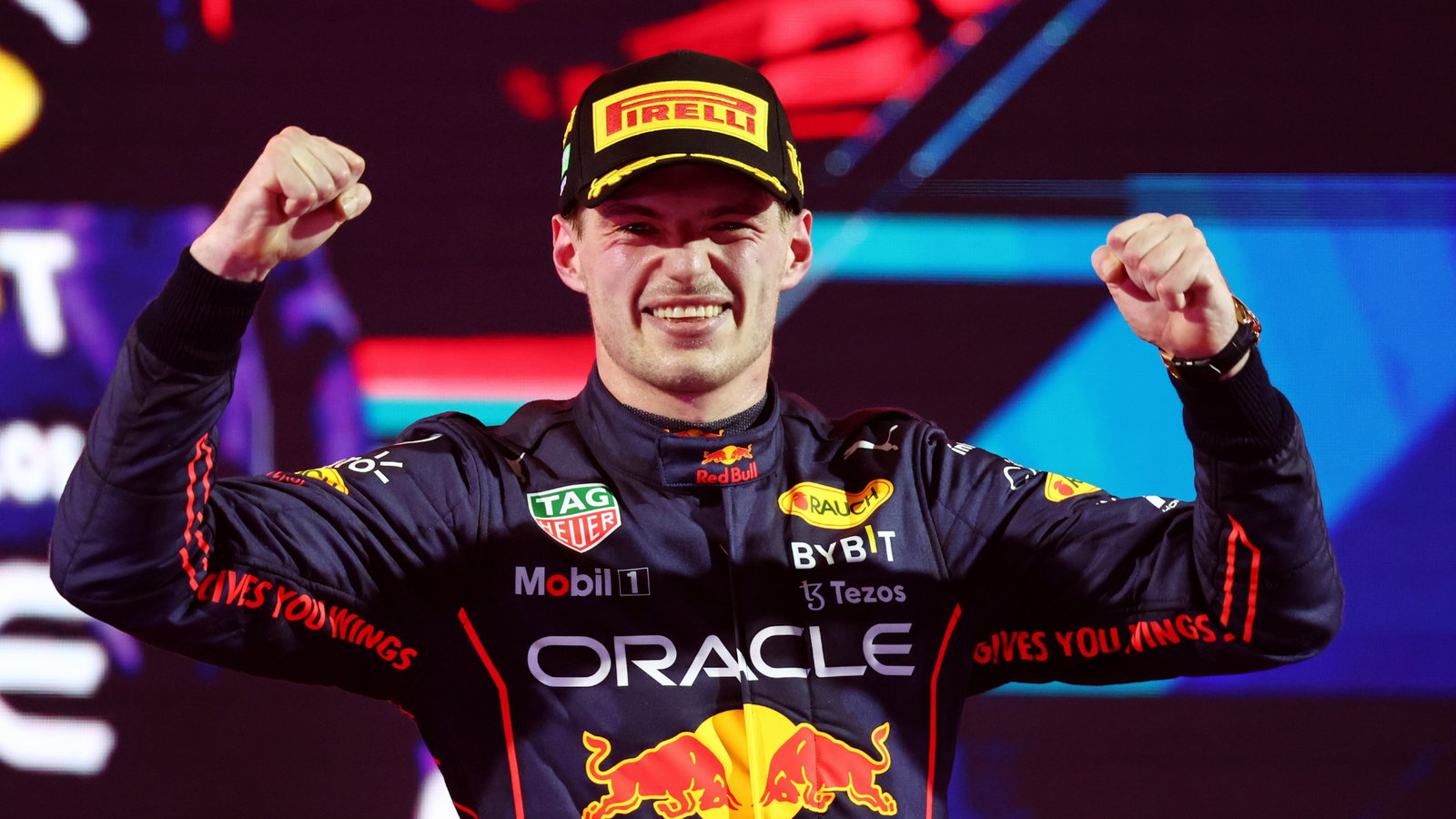 Race winner Max Verstappen (NLD) Red Bull Racing celebrates on the podium.