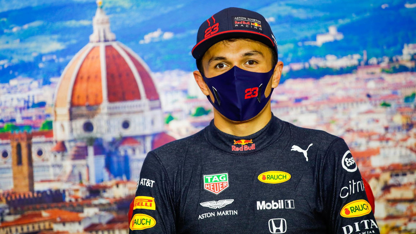 Alexander Albon (THA) Red Bull Racing in the post race FIA Press Conference.