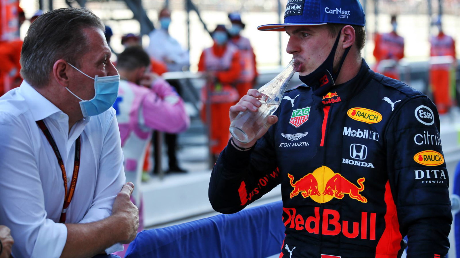 Max Verstappen (NLD) Red Bull Racing with his father Jos Verstappen (NLD) in parc ferme.