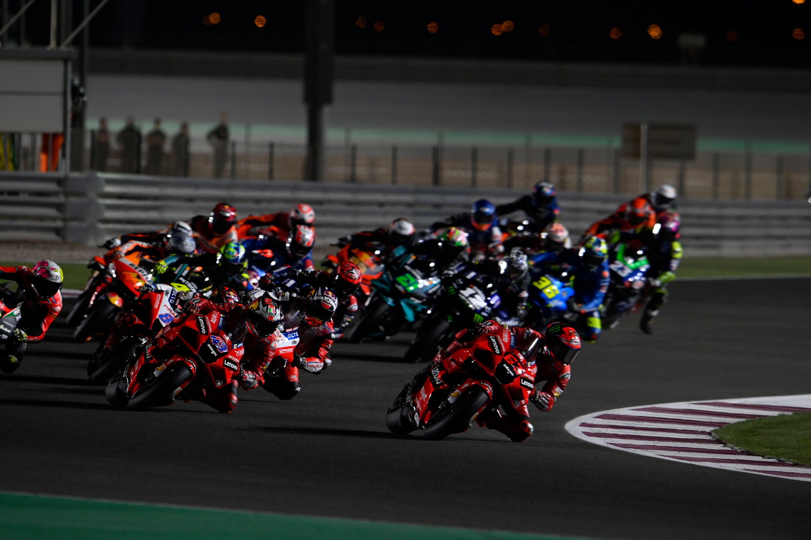 Francesco Bagnaia first lap, MotoGP race, Qatar MotoGP, 28 March 2021