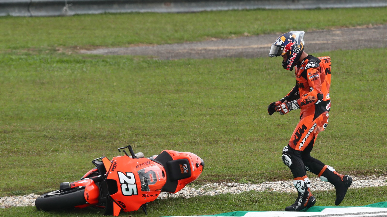 Raul Fernandez after crashing, Sepang MotoGP tests, 1st February 2022