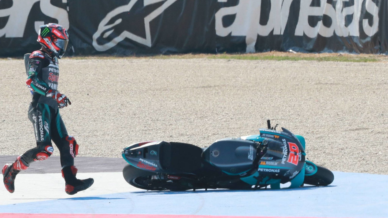 Fabio Quartararo after crash, MotoGP race, San Marino MotoGP, 13 September 2020