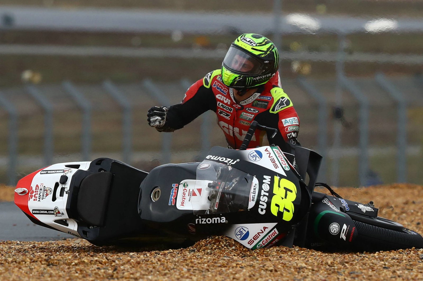 Cal Crutchlow after crash , MotoGP race, French MotoGP. 11 October 2020