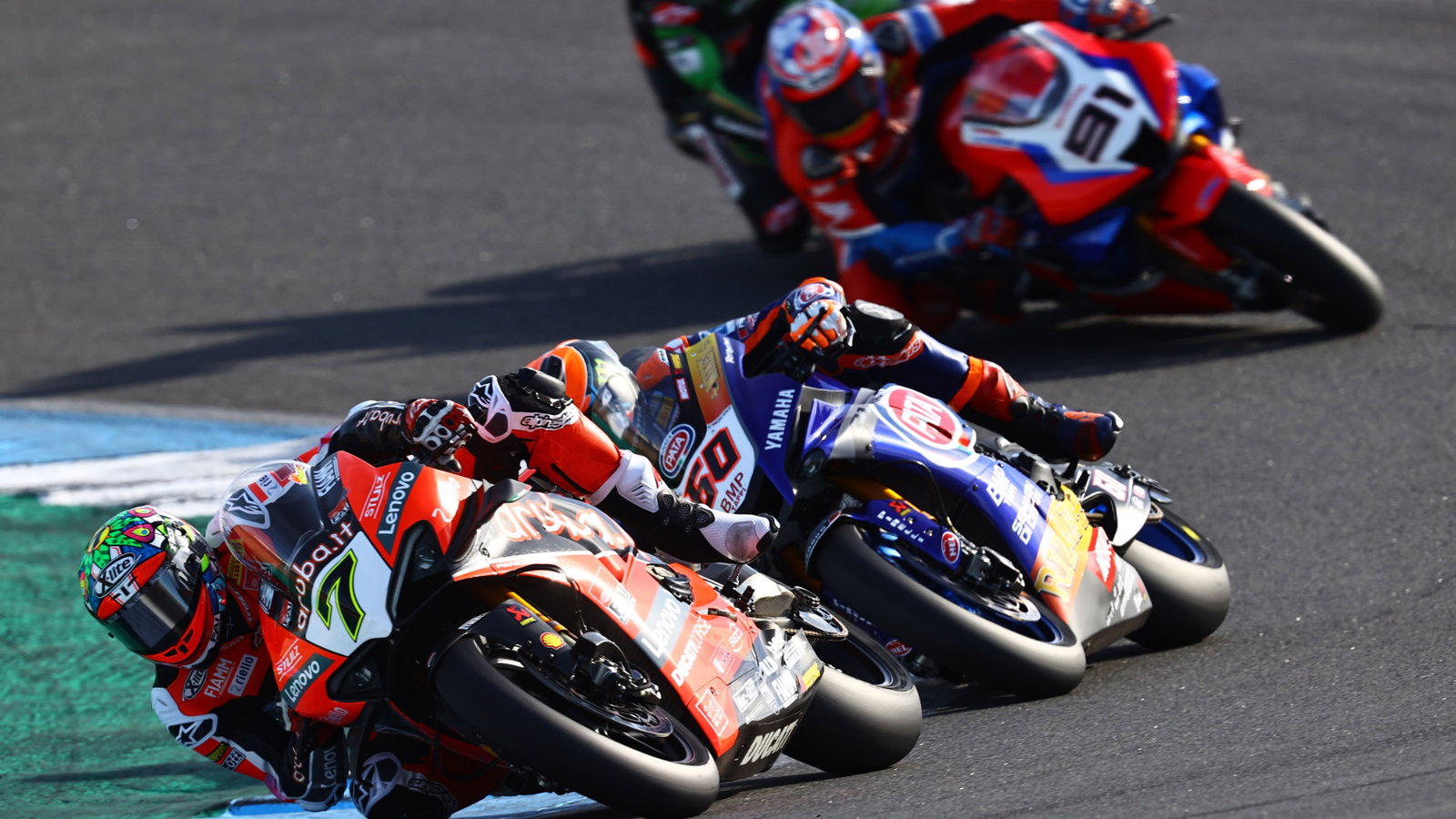 Chaz Davies and Michael van der Mark, Estoril WorldSBK superpole race, 2020